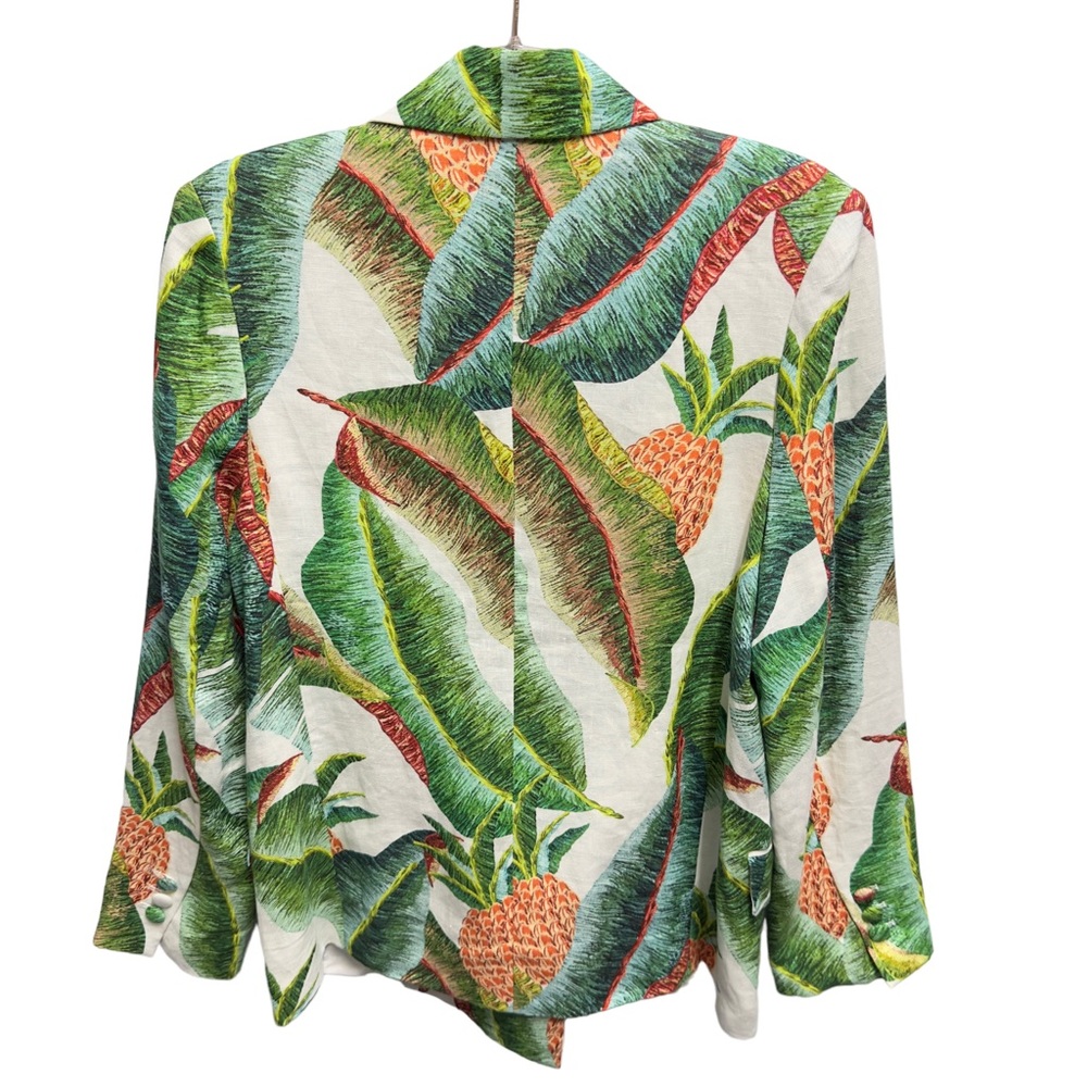 Pure Linen RARE New Farm Rio Pineapple Palm Leafs Tree Blazer Jacket - Picture 5 of 10